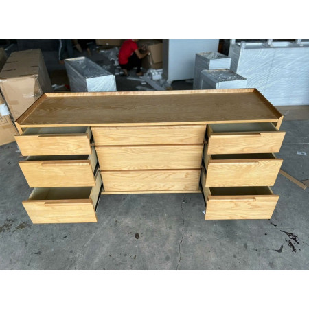 SB589 : Tủ Ngang 09 Ngăn Kéo Màu Vàng Gỗ - Ngang 172cm